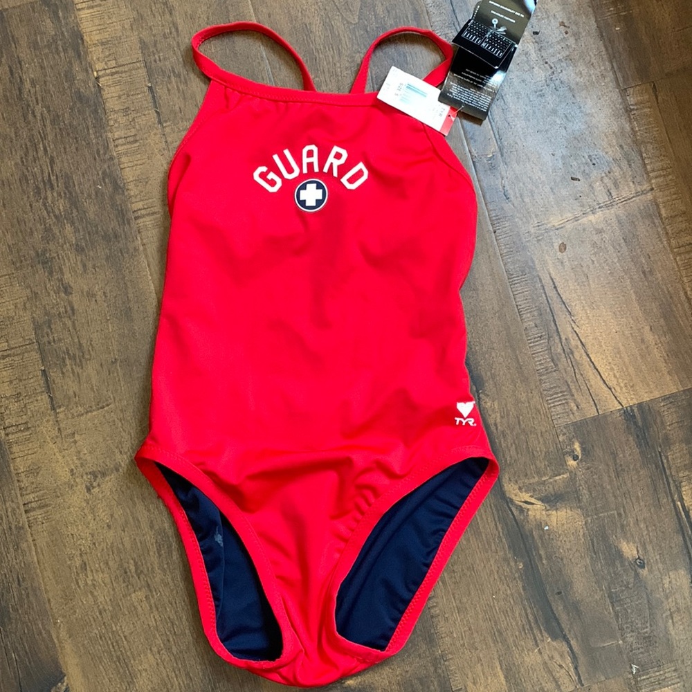 TYR NWT Guard Rev Diamondback Red/Navy Small One Piece Swimsuit Swim Durafast - Picture 2 of 10